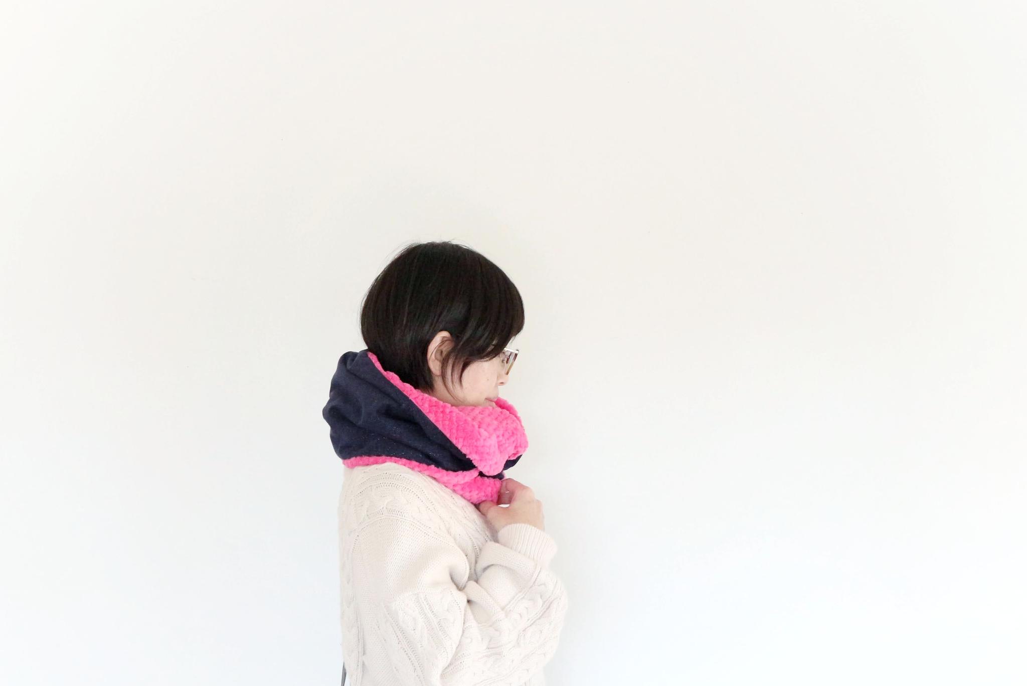 ひとさじの彩り　スヌード　ネイビー×ピンク1枚目の画像